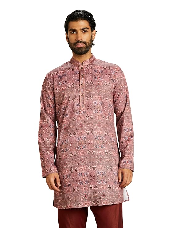 Amazon Brand - Symbol Men's Polyester Festive Printed Long Kurta (Regular Fit)