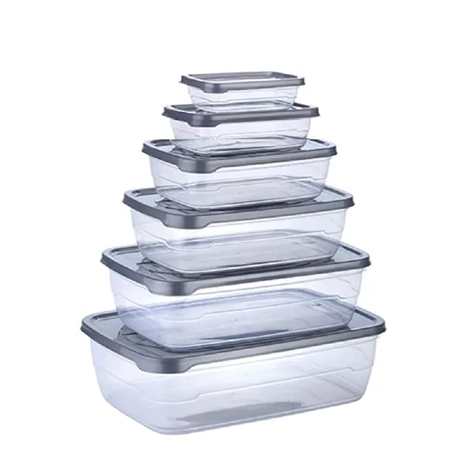 MIXOSA Rectangular Plastic Food Storage Container with Air Tight Lid Kitchen Container Meat Box Fridge Storage Boxes Bowl - 225ml, 325ml, 650ml, 1250ml, 2200ml, 3500ml, 6 Pcs, Clear (multicolour)