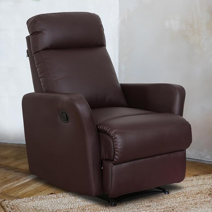 Recliners India - Sleek Single Seater Recliner Sofa | 3 Modes of Comfort | Manual Recliner Chair | Cushion Armrest | Living Room Recliner Sofa | 1-Year Manufacturer Warranty | Colour- Brown
