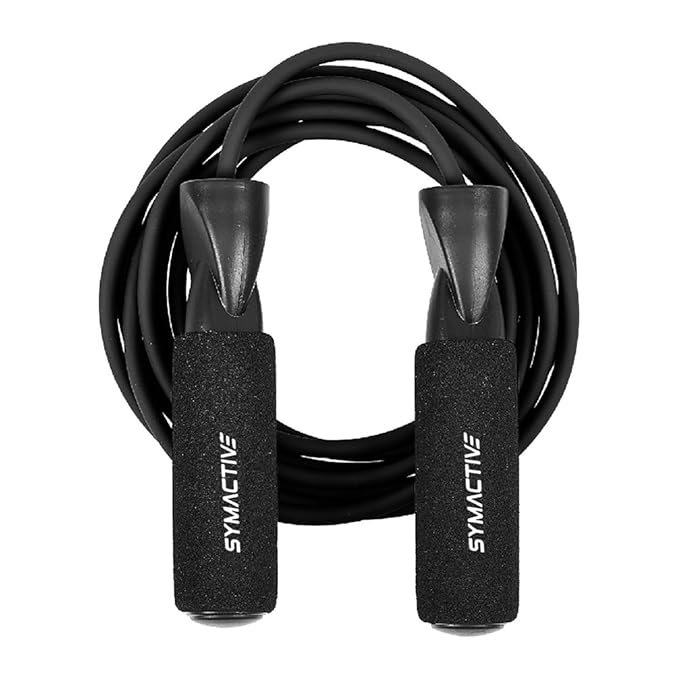 Amazon Brand - Symactive Polyvinyl Chloride (PVC) Skipping Jumping Rope with Foam Cushioned Handles for Men and Women, with Adjustable Height Speed for Exercise & Fitness