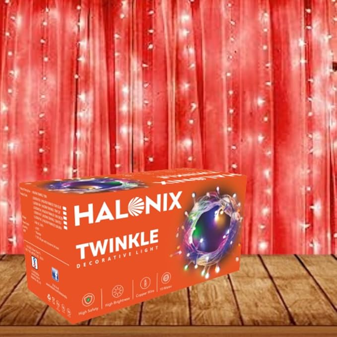 Halonix Twinkle 10M Red 46 LED Decorative String Light | Diwali Light | Fairy Light | Festival Light | Curtain Light for Decoration | Perfect led Light for Diwali, Christmas, and Other Occasions