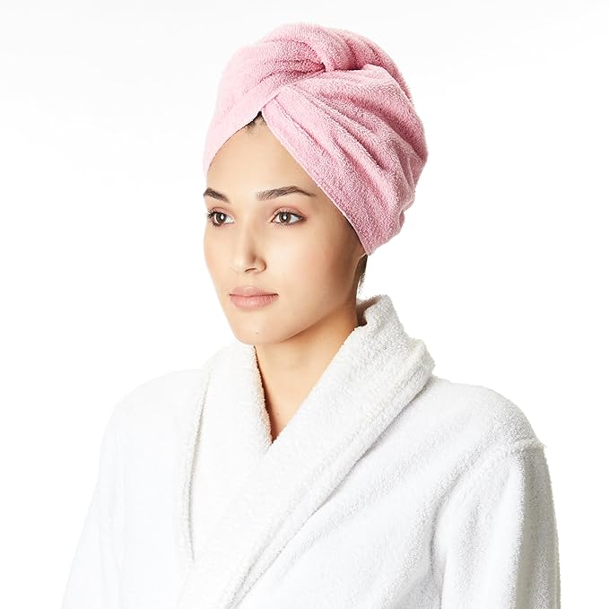 Amazon Brand - Solimo - Cotton Bath Headwrap | Microfiber | Fade Resistant | Pink & Light Blue