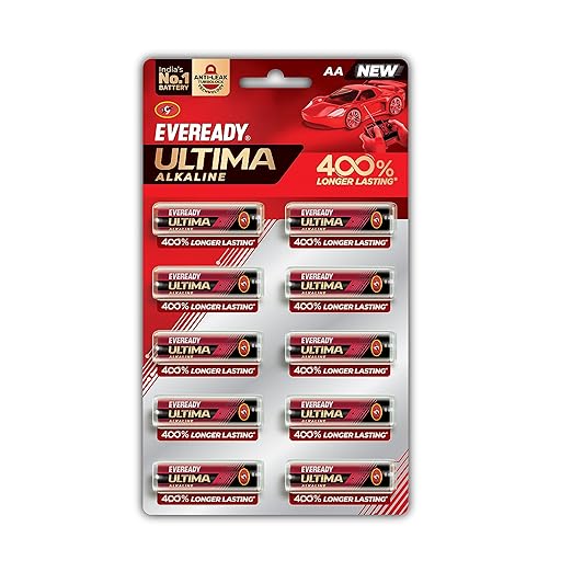 [Apply Coupon] - Eveready Ultima Alkaline AA Battery, 400% Longer Lasting, Anti-Leak Turbolock Technology, Eco-Friendly Batteries for High-Drain Devices Household Devices & Toys, Pack of 10