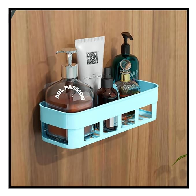 Wall Mounted Bathroom Shelf | ABS Plastic No-Drill Self Adhesive Organizer | Waterproof Shelf for Bathroom & Kitchen (Blue, Pack of 1)