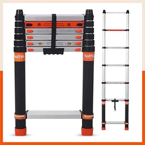 Bathla 6.5ft Aluminium Telescopic Ladder | 2-Year Manufacturer Warranty | Portable & Compact | Made in India (7 Steps - 2m) - Foldable Multipurpose Step Ladder for Home & Outdoor use