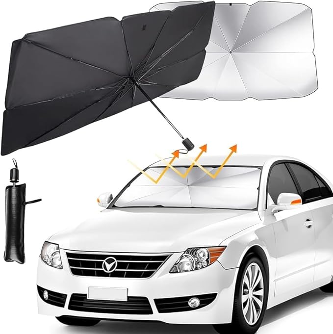 Quincy Car Windshield Sun Shade UV Rays and Heat Sun Visor Protector Foldable Reflector Windshields Umbrella (57 * 31 INCH)