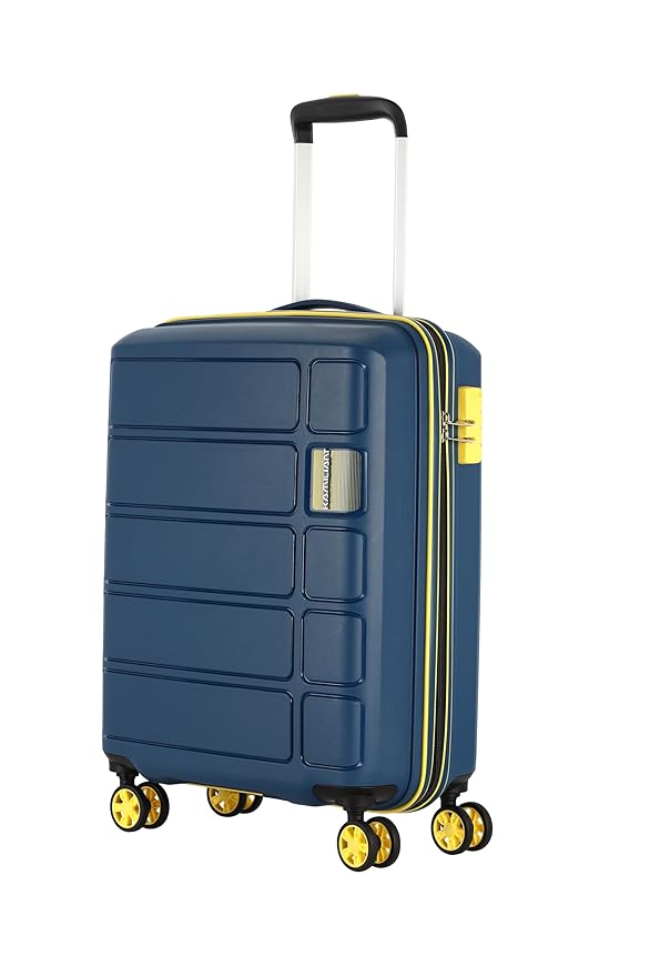Kamiliant American Tourister Harrier Zing 56 Cms Small Cabin (Pp) Hard Sided 8 Wheels Spinner Luggage/Suitcase/Trolley Bag (Navy) (Double Wheel), Blue