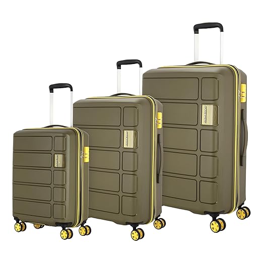 Kamiliant American Tourister Medium Polypropylene Harrier Zing 3-Piece Luggage Set - 56, 68 & 78 Cm Hard-Sided 8-Wheel Spinner Suitcases (Small, & Large) in Military Olive
