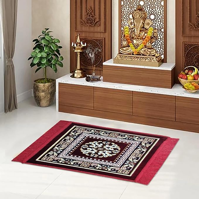STATUS Multipurpose Pooja Prayer Mat 18x18 inch Pooja Assan (MEHROON)