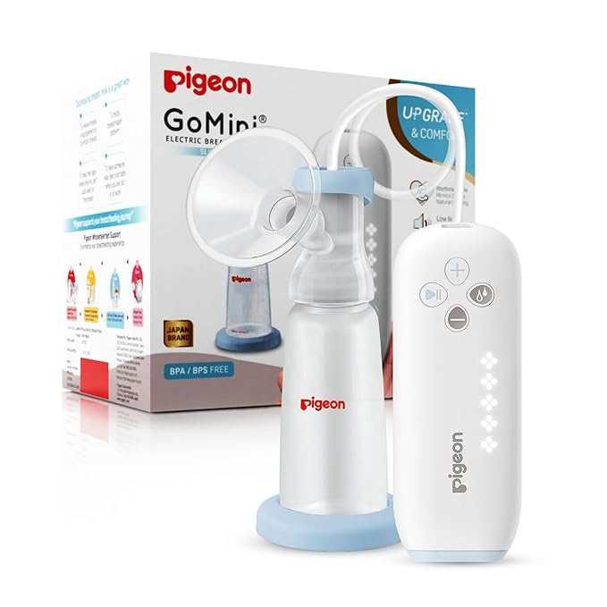 [Apply Coupon] - Pigeon Electric Breast Pump Gomini Plus Soft Adaptive Cushion One Size Fits All | Portable & Compact USB Charging | 1 Stimulation 5 Expression Modes Gently Stimulates Milk Flow Easy to Clean, White
