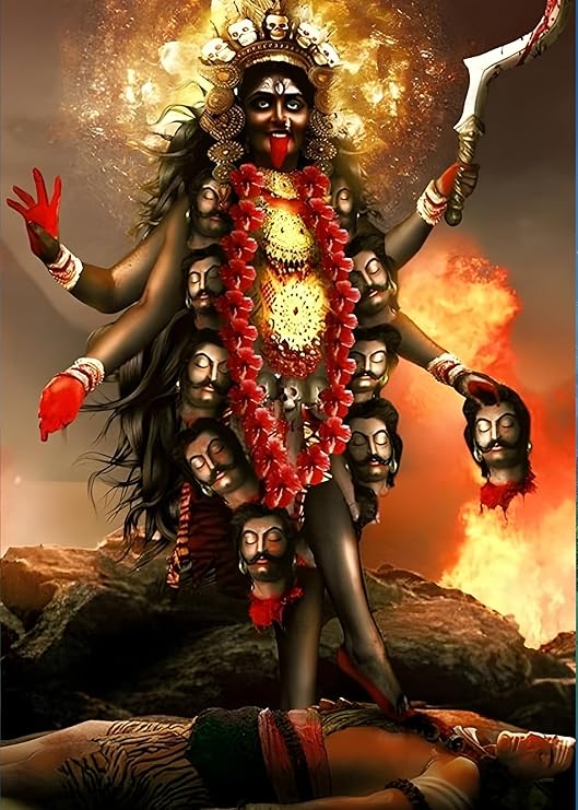 Jadoun Kali mata Wooden Photo Frame Wall hang Tempal - Size 8x12 Inchse