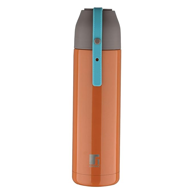 Bergner Walking 500 ml Thermo Steel Bottle/Flask, Hot/Cold, Vacuum Insulated, For Water/Coffee/Tea/Soup/Juice, Use in Office/Commute/Sports/Travel, Press Button Lid, Carry Strap, Burnt Orange, Rust/Leak Proof