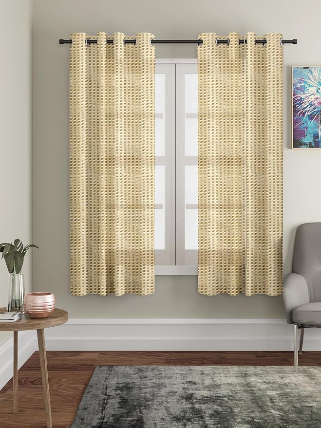 Cortina Polyster Linen Solid Sheer Curtain Set with Eyelet Rings Non Blackout Window Curtain - Set of 2 - Beige