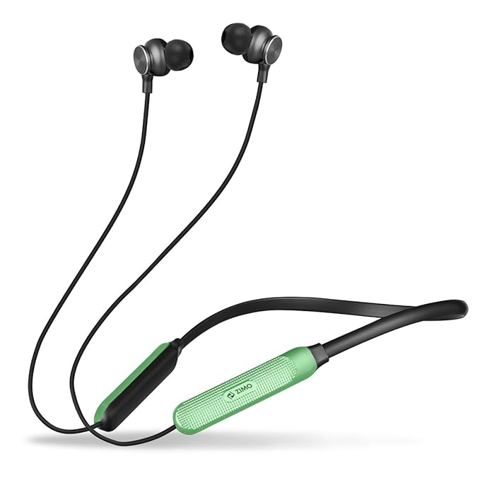 Zimo AeroFlex Bluetooth 5.2 Wireless in-Ear Headphones, 18Hrs Playtime, Deep Bass, HD Calls, Dual Device Pairing, Voice Assist, Type-C Fast Charge Wireless Neckband, IPX4 Water Resistant (Green/Black)