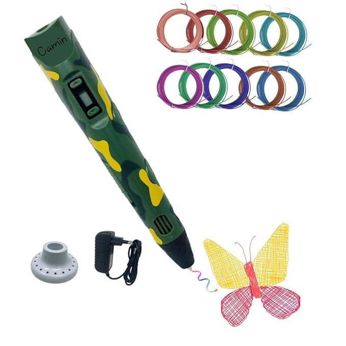 Camin 3D Pen-2 (Camouflage Color) with 10in1 PLA Filament - 3D Printer Pen Set for Kids - Adapter 10in1 PLA 5m Included