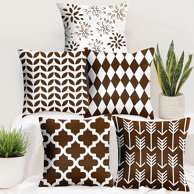 Story@Home 16 x 16 inch Polyester Cushion Cover for Bedroom/Living Room (Pack of 5 Pieces, Brown)