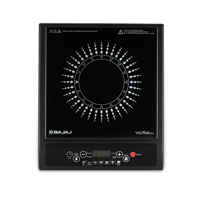 Bajaj Splendid 120TS 1200 Watts Tempered Glass Induction Cooktop With Tact Switch | Stove Comes With 7 Pre-Set Menus | Digital LED Display | 1 Year Warranty Black & White