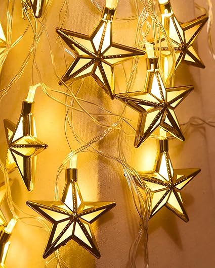 Homesake® String Lights, Star Lights 5M 14 LED Indoor, Fairy Lights for Room Decoration, Corner Light, Rice Light, Christmas Tree Light Home, Festive Decor, Party Decor (Warm White), (Star) Plug in