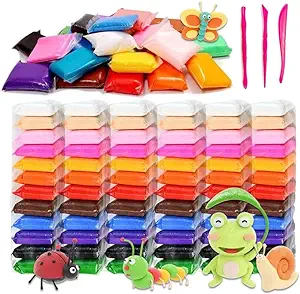 Eclet (Pack of 12) Air Dry Clay, Colorful Children Soft Clay, Creative Art Crafts, Gifts for Kids-Multi Color. Non-Toxic Modeling Magic Fluffy Foam Bouncing Clay Putty Kit for Kids with Tools .59