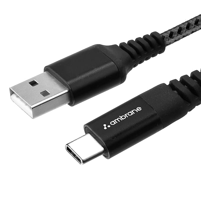 [Apply Coupon] - Ambrane Type C Cable 3A Fast Charging 1M Braided Cable for Smartphones, Tablets, Laptops & other Type C devices, 480Mbps Data Sync, Quick Charge 3.0 (RCT 10, Black)