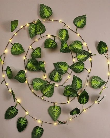 7 Feet Enchanting Money Plant For Home Decoration String Light,Battery Powered Copper Lights,Vine Garland Hanging Decoration For Indoor&Outdoor,Home Wall,Bedroom(30 Led,Warm White)