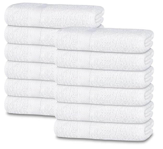 White Classic 12-Pack Cotton Face Towels, 100% Ring Spun Cotton, Ultra Soft Absorbent Spa Towels for Bathroom, Kitchen and Face Cleaning