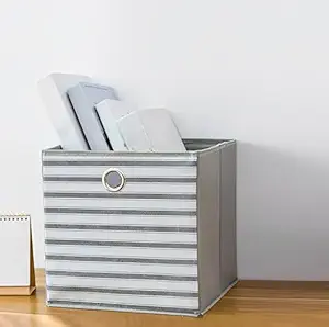 Kuber Industries Foldable Storage Basket|Square Toy Storage Bin|Front Grab Handle|Wardrobe, Closet Organizer (Grey)