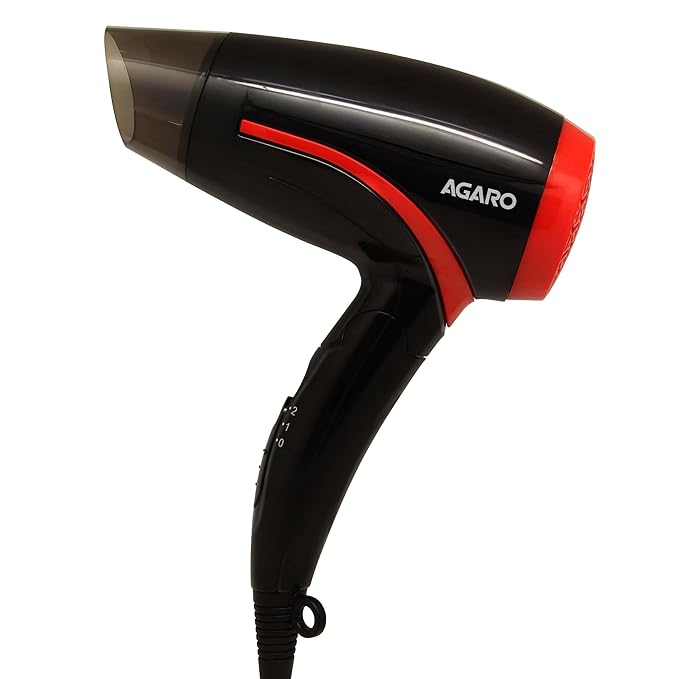AGARO Hair Dryer with 1000 Watts Copper Motor, 2 Speed & Temperature Settings,Foldable Handle, For both Men & Women, Black & Red HD1177