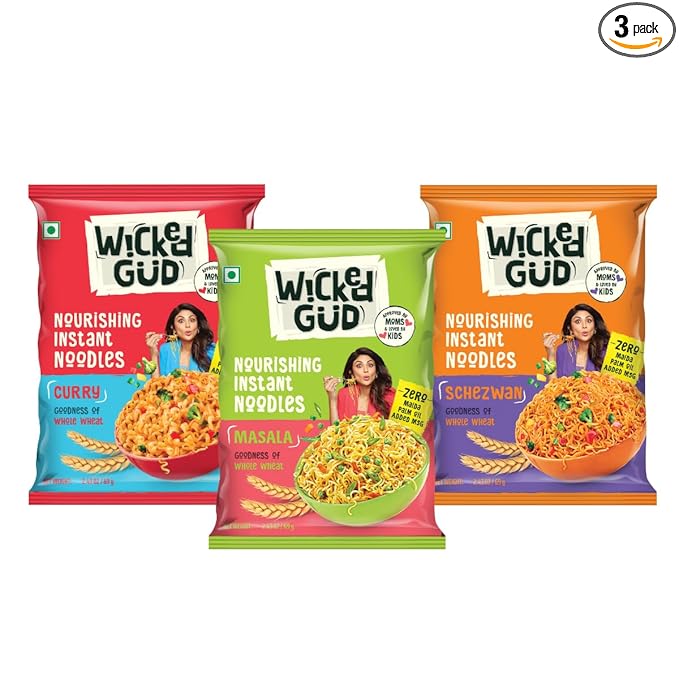 WickedGud Nourishing Instant Noodles Range, Pack of (69 g x 3) | Whole Wheat | No Maida | No Palm Oil | No MSG |Source of Protein | High Fibre | Cholesterol Free