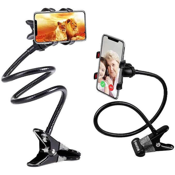Sounce Mobile Stand Holder Metal Built - Cell Phone Stand Perfect for Video Table Online Class Home Bed Flexible Charging Hand Bike Movie Office Gift Desktop Heavy Duty Lazy Mount Multi Angle Clamp
