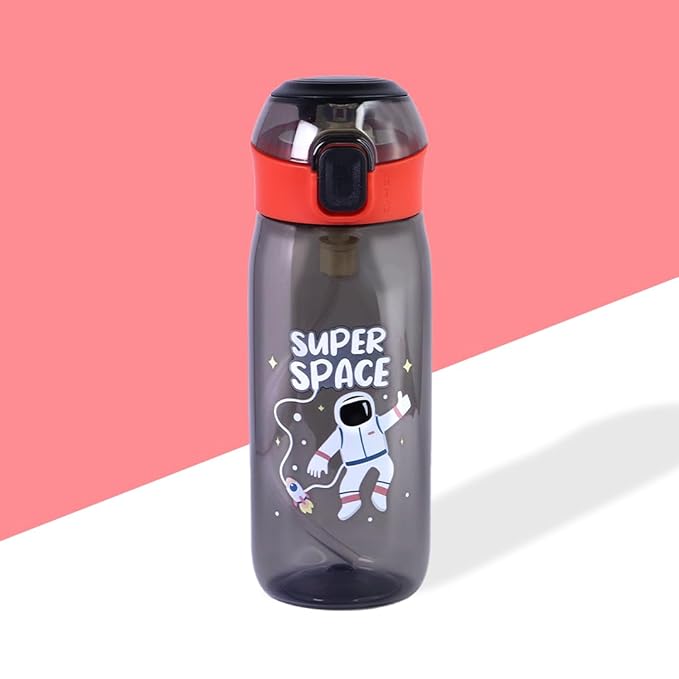 Attro Trendy 630ml Sipper Plastic Bottle Come with Space Eye-Catching Print Stylish & Functional Easy to Carry with Handle Food Grade,Leakproof-Ideal for Office,School,Outdoor-Space Black