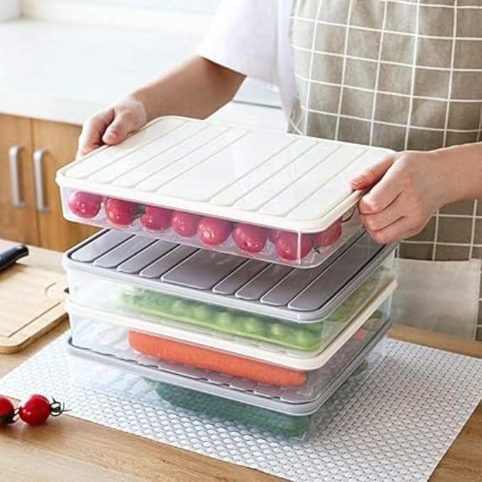 SR Modular Plastic Storage Containers with Lid, Fridge Storage Boxes Keeps Dry Fruits, Vegetables, Meat, Fish Fresh Longer Fridge Organizer, Set of 3 (1 pcs 2500 ML, 2 pcs 1200 ML)