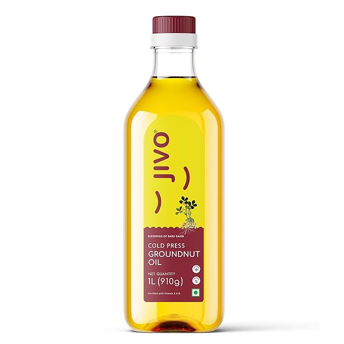 Jivo Groundnut Oil 1 Litre | Cold Pressed, Unrefined Peanut Oil for Cooking | Vitamin A & D Fortified, Chemical-Free Ground Nut Oil 1L
