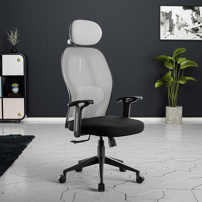 Green Soul Yoga Office Chair with 2:1 Smart Synchro Mechanism | 3D Adjustable Headrest | 2D Adjustable Lumbar Support | Strong Nylon Base | High Back Ergonomic Chair for Home & Office (Grey)