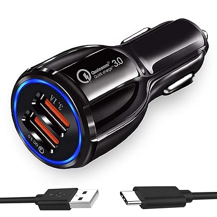 Car Charger for Hyundai Grand i10 / I 10 Car Charger Adapter Socket Dual USB Port Kit | Rapid Quick Charge Mobile Car Charger with Type-C USB Fast Charging Cable (3.1 Amp, TQC5)