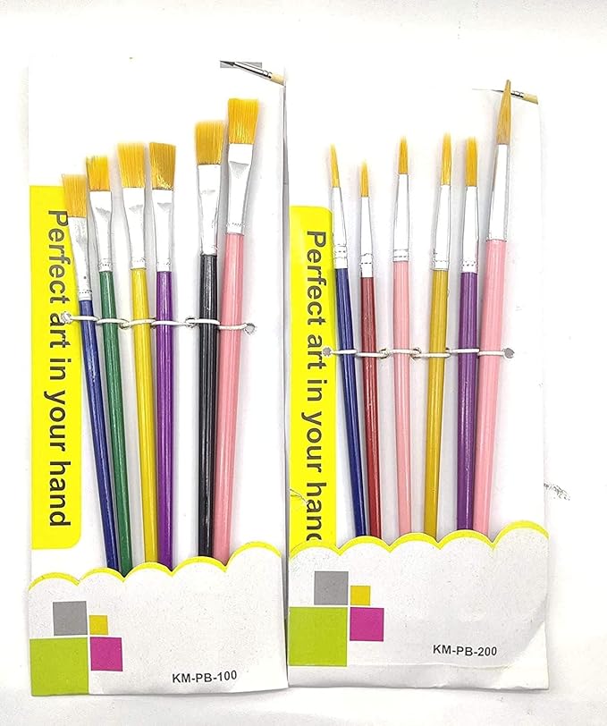 ECLET Paint Brush Combo 6 Flat or 6 Round, Wood, Nylon