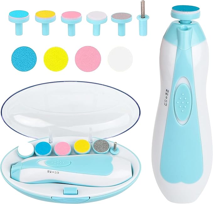 MHR Baby Nail Trimmer New Born Electric, Baby Nail File,Baby Nail Cutter 06 Month with Light &6 Grinding Pads for Newborn with Toddler Toes and Fingernails, Kids Nail Polish Trim,Multicolor,Pack of 1