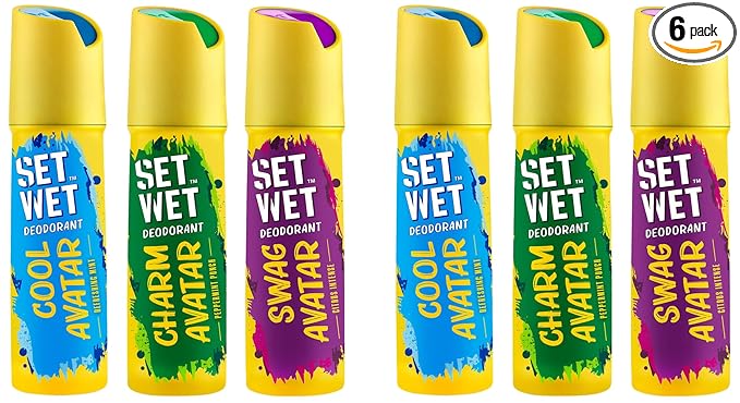 SET WET Deodorant Spray Perfume Cool, Charm & Swag Avatar for men, 150ml (Pack of 6)