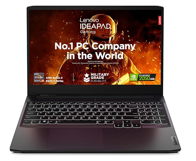 [Smart Choice] Lenovo IdeaPad Gaming 3 Laptop AMD Ryzen 5 5500H 15.6" (39.62cm) FHD IPS 300nits 144Hz (8GB/512GB SSD/Win 11/NVIDIA RTX 2050 4GB/Alexa/3 Month Game Pass/Shadow Black/2.32Kg), 82K20289IN