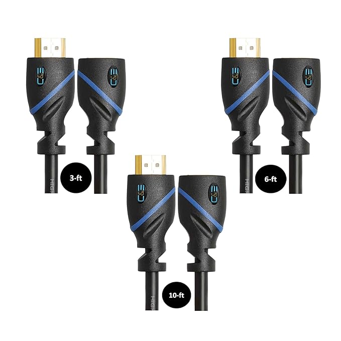 C & E Gold Plated 4K HDMI to HDMI Cable | COMBO PACK [ 3-Ft | 6-Ft | 10-Ft ] HDMI 2.0 Male to Female - High Speed Data Upto 18Gbps
