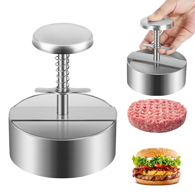 Burger Press, Stainless Steel Hamburger Patty Maker, 5.5 inch Adjustable Burger Patty Maker, Patty Making Mold for Meat, Vegetables, Beef, BBQ Barbecue Homemade Hamburger