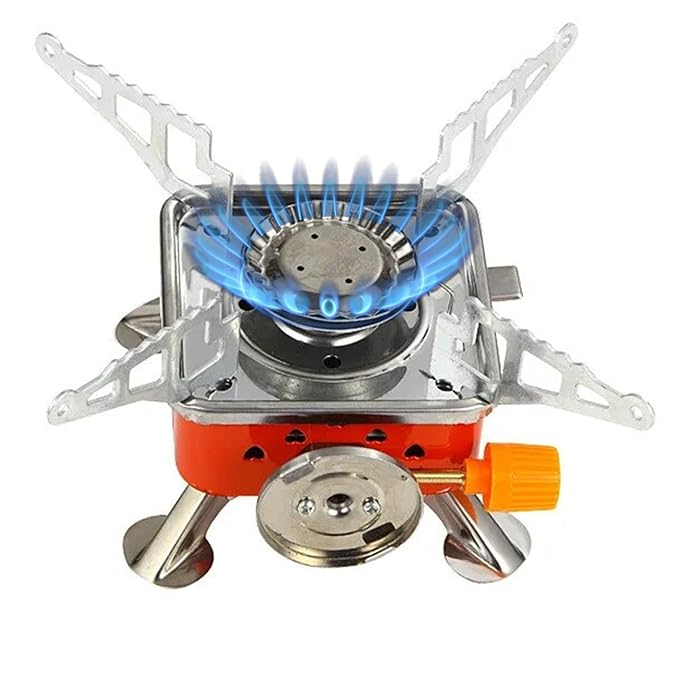 Hacer K-202 Portable Camping Gas Stove for Travel Stainless Steel Body Folding Furnace Cooking Stove Lightweight Gas Burner for Hiking, Outdoor Picnic & Emergency Cooking Use with Storage Bag