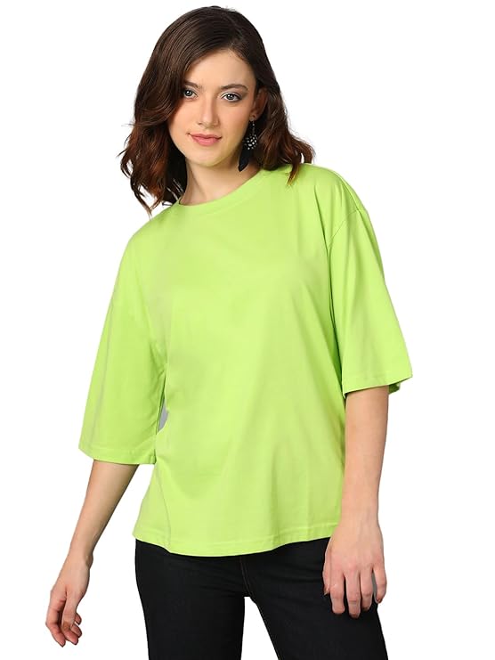 KOTTY Women's Cotton Blend Solid Oversized T-Shirts