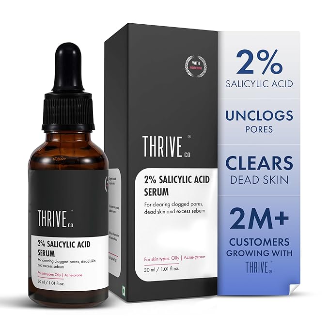 ThriveCo 2% Salicylic Acid Face Serum | Helps Reduce Acne & Blackheads | Controls Oil & Unclogs Pores | Exfoliating Serum for Oily & Acne-Prone Skin | 30 ml