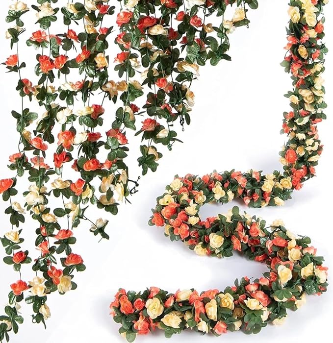 VRB Dec 1 Pcs Artificial Flowers Vine Silk Roses Garland Fake (6 Ft Long) Flowers Silk Roses Garland For Wedding Decorations Diwali/Ganpati/Christmas Garden Wall Valentine (Multi Rose Garland), 15 Cm