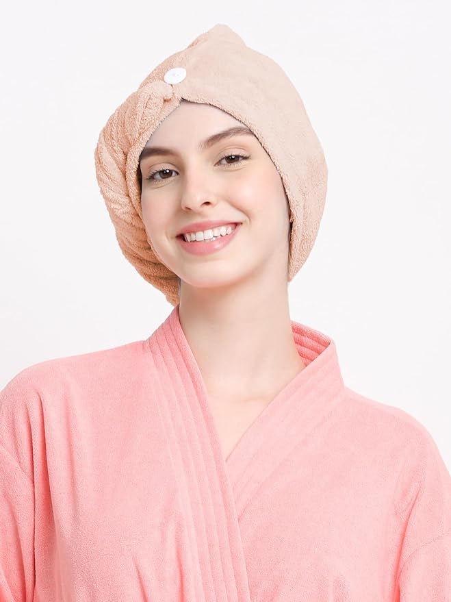 Cortina Microfiber Hair Towel Cap, Soft Absorbent Quick Drying Cap for Curly Thick Hair, Wrap Cap for Women Girls-Pack of 1, Beige