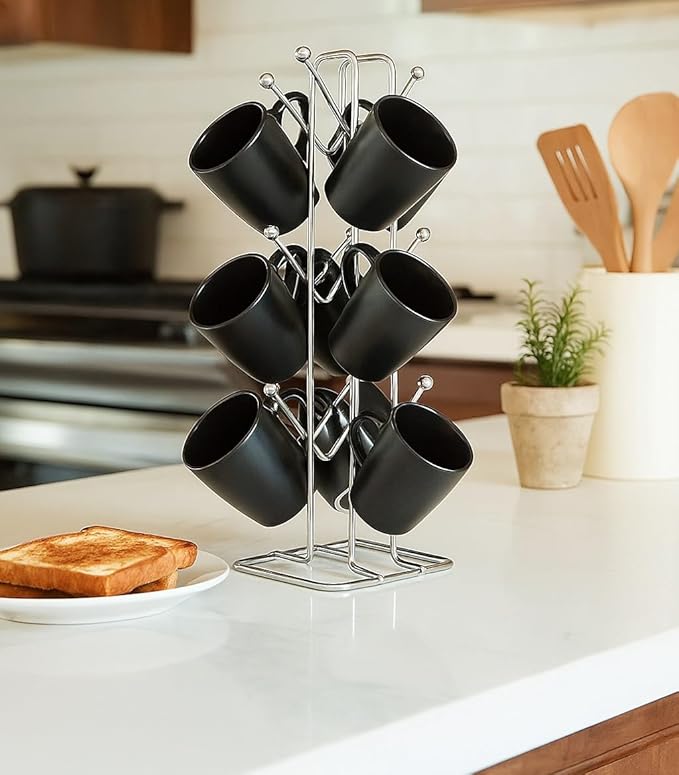 Big Size Stainless Steel Tabletop Mount Cup Stand, Coffee And Tea Mug Holder (Silver, 12 Cups Stand) (Nhsp)