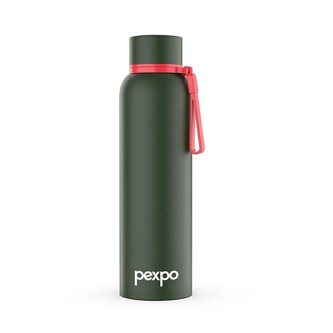Pexpo Insulated Water Bottle 1 LTR, Stainless Steel Leak Proof Flask, 24 Hours Cold & Hot, BPA Free Bottle for Gym, Office, Travel, 1-Year Warranty |Bravo 1000| Military Green
