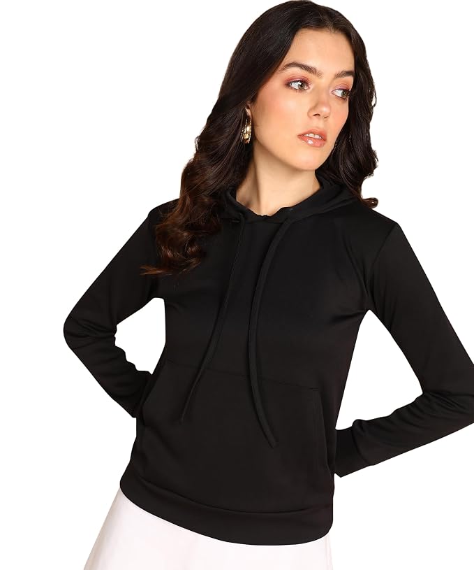 POPWINGS Casual Solid Hooded Pocket Sweatshirt for Women || Women Sweatshirts Casual Wear ||Latest Stylish Western Winter Wear Sweatshirts for Women
