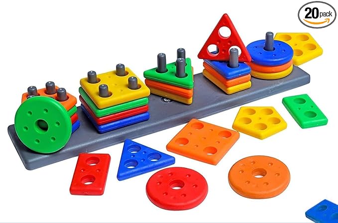 Fat Brain Toys Smart Activity Fun&Learning Blocks Geometrics, Educational & Learning Sorter Toys, Color Choose Stacking Block Game for Kids Baby, 1 2 3+ Year Activity Toys